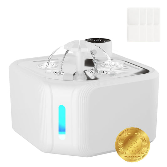 Cat Drinking Fountain - Water Fountain - Dog Drinking Bowl - Automatic Drinking Bowl - Cat Fountain - Dog Fountain - Water Dispenser - Whisper-Quiet - Includes 8 Filters - LED Lighting - Water Bowl - Pet Accessories - 2.8 Liters - White - 1 Piece
