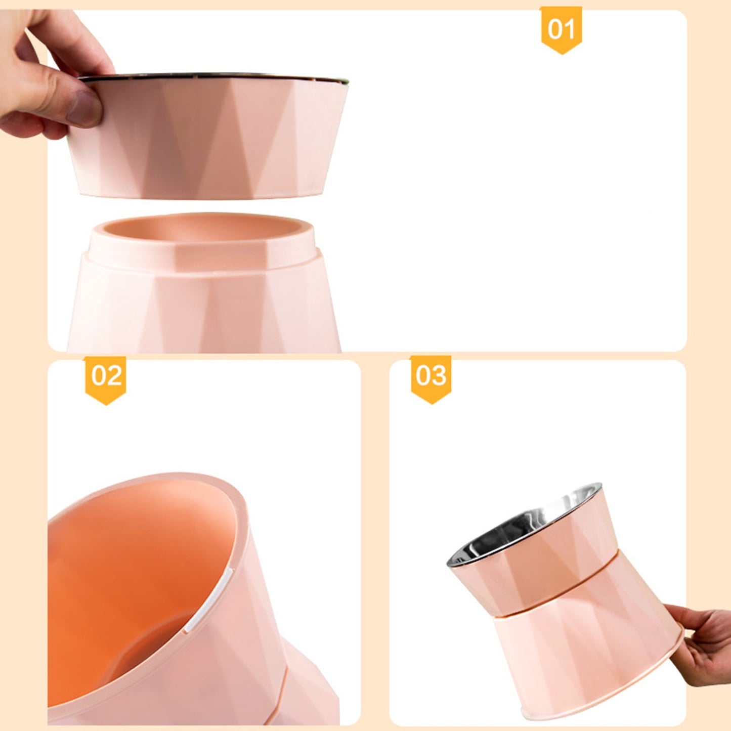 Dog Bowl Raised Cat Food Water Bowls with Detachable Elevated Stand Pet Stainless Steel Feeder Bowl No-Spill Anti Slip