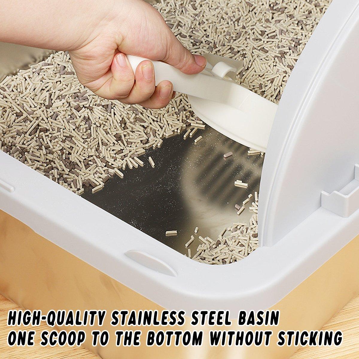 Durable Stainless Steel Cat Litter Box Pan Pet Toilet Odor Control Tray Large - White