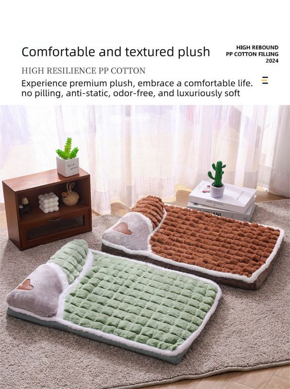 Thickened Pet Sofa Bed XXL Size 100x70cm Coffee Dog Mat with Integrated Pillow Soft Washable Sleeping Pad for Dogs and Cats All Season Comfort